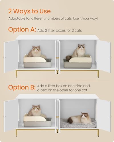 Feandrea Double Cat Litter Box Enclosure, Double Room, Modern Style - Image 3