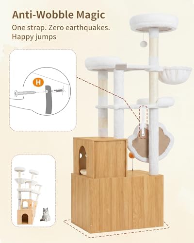 Heybly Cat Tree with Litter Box Enclosure, Modern 64" Hidden Tower HCT105BT - Image 6