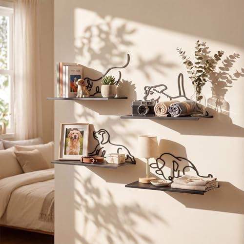 Sieral 4 Pcs Dog Wall Shelf Metal Dog Wall Decor Bookshelf - Image 4