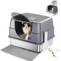 Enclosed Cat Litter Box with Flip-Top Lid, Stainless Steel Large Covered Litter by TehoaoWomensClothes