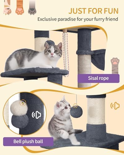 Hzuaneri Cat Tree, 149 cm High, Cat Play Tower, Scratching Post - Image 6