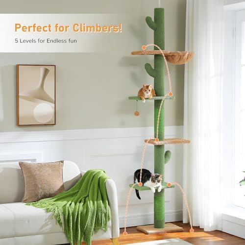 PAWZ Road Cactus Floor-to-Ceiling Cat Tree 5-Tier Cat Tower - Image 3