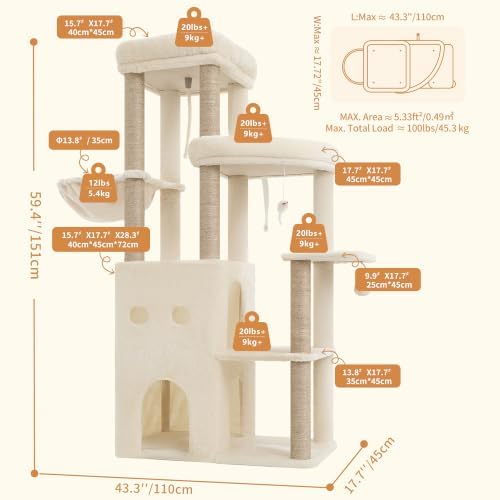 Heybly Cat Tree, 59.4" Secure Anti-Tip Cat Tower - Image 6