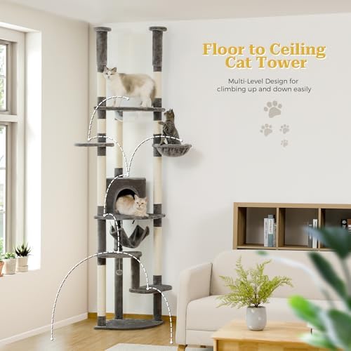 PETEPELA Floor to Ceiling Cat Tree, 92.9-101.6" Tall Cat Tower - Image 6