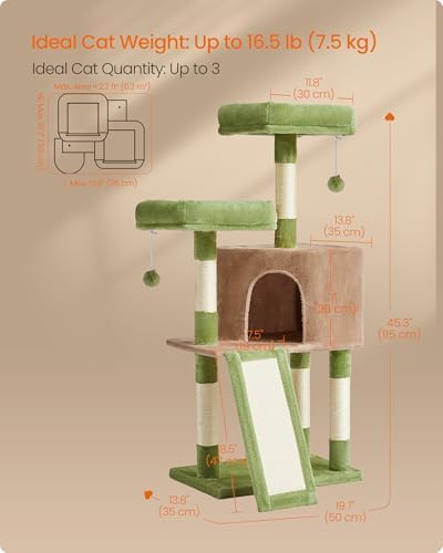 Feandrea Cat Tree, 45.3-Inch Cute Cat Tower, Climbing Condo - Image 5