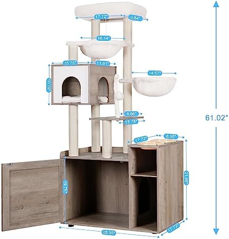 Hey-brother Cat Tree Tower, Wooden Litter Box Enclosure and Condo - Image 3
