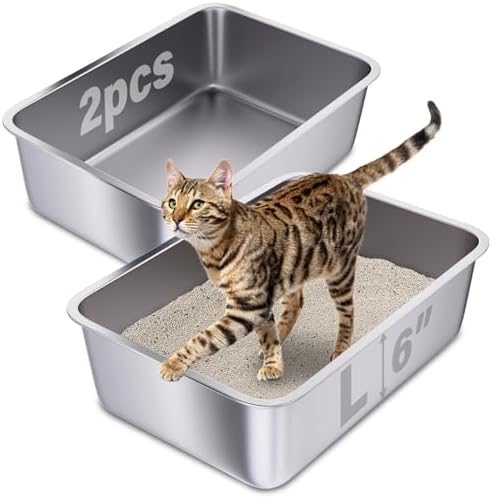 Stainless Steel Litter Box 2 Pack, Large Metal Litter Box by Holintan