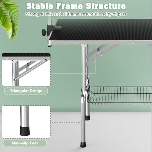Lyromix 42'' Stainless Steel Pet Dog Grooming Table, Arm/Noose/Tray - Image 5