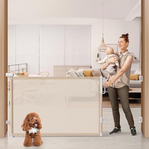 76" Retractable Baby Gates Extra Wide, Mesh Long Dog Gate by Cideny