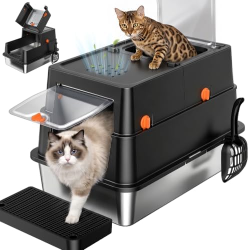 XL Enclosed Stainless Steel Litter Box by Tevila