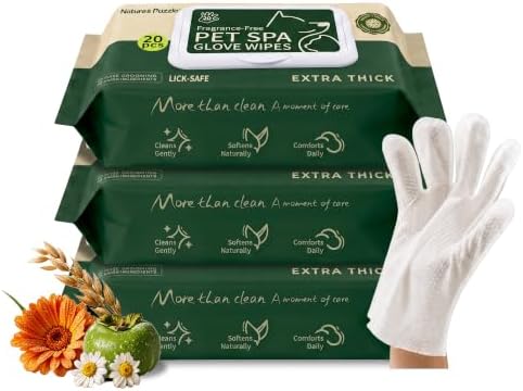 Hypoallergenic Dog & Cat Bathing Glove Wipes, 60 ct by NaturesPuzzle