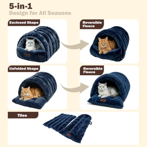 Covered Cat Bed Cave for Indoor Cats, 2-in-1 Enclosed Pet Bed for Kittens - Image 5