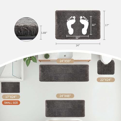 Disolla Dark Grey Bathroom Rugs 17x24, Non-Slip Plush Small Bath Mat - Image 2
