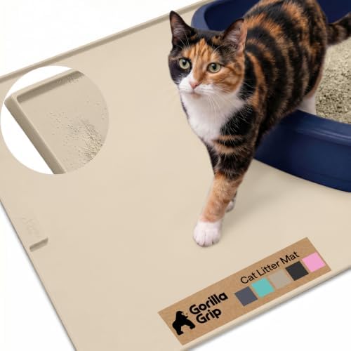 GORILLA GRIP Cat Litter Box Mat, Easy Clean Silicone Mats, 24x15 Beige by GorillaGrip