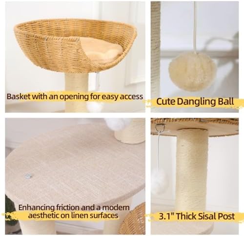 SHENGOCASE Modern Cat Tree Tower, Wooden Condo, 3 Large Rattan Wicker Basket - Image 5