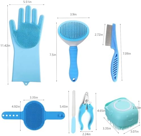 8PCS Dog Bath Supplies Set，Dog Washing Gloves，Shampoo Brush, Bath Supplies - Image 2