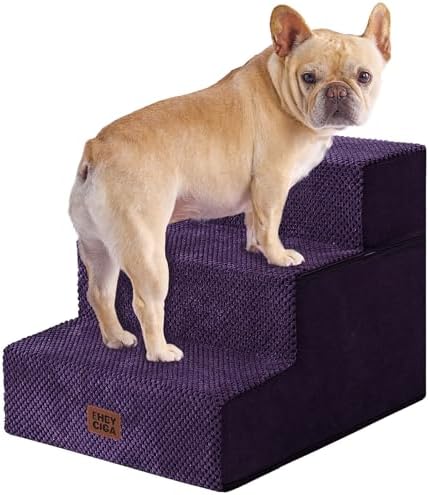 EHEYCIGA Dog Stairs for Small Dogs 13.5" H, 3-Step Dog Steps by EHEYCIGA