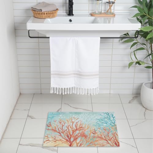 Giwawa Coastal Coral Bath Rug Beach Ocean Bathtub Mat Extra Absorbent Washable - Image 2