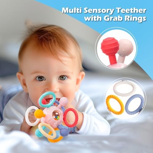 Baby Montessori Sensory Teething Toy 0-6 6-12 Months, Teether Ball & Rattle - Image 2