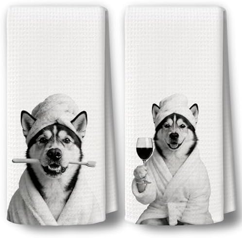 Dog Kitchen Towels Decor Set of 2 by BCUANGD