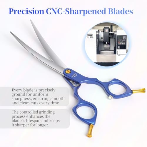 6.5'' Small Curved Dog Grooming Scissors Blue Ultra-Lightweight - Image 4