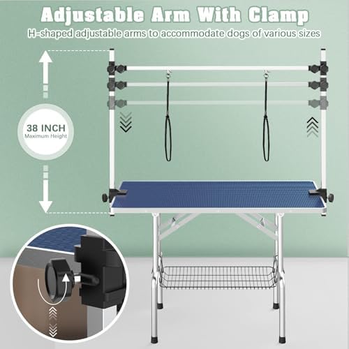 Lyromix 42'' Stainless Steel Pet Dog Grooming Table, Arm/Noose/Tray - Image 4