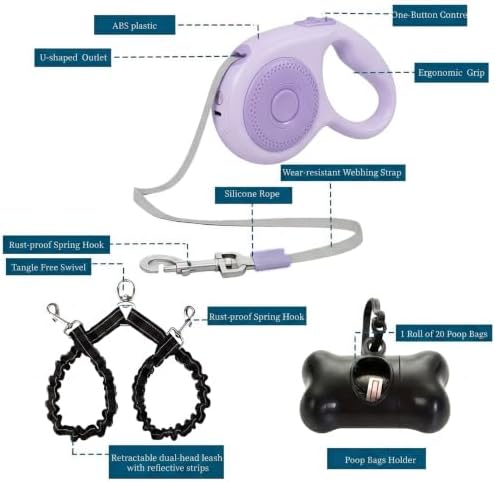Small Breed Dual Retractable Dog Leash One-Button Break and Lock, Non-Slip Grip - Image 2