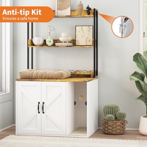 53" H Cat Litter Box Enclosure, Hidden Cabinet w/Storage & Charging - Image 5