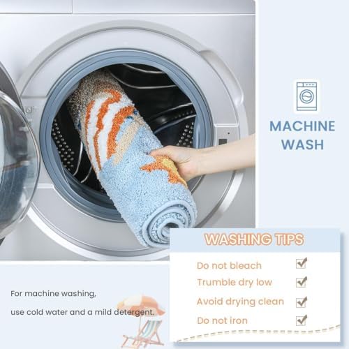 Cute Ocean Bath Rug Super Absorbent Non Slip Modern Bathroom Mat Machine - Image 6