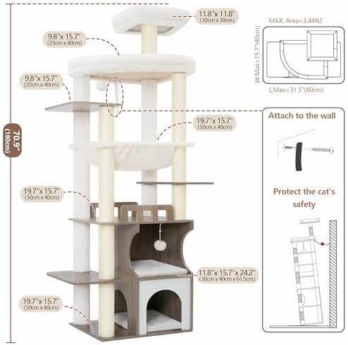 Gitelsnour Modern Cat Tree Tower, 2-Layer Condo & Perch, Big Hammock 102SG - Image 6