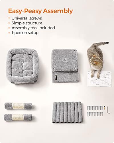 Feandrea Cat Tree, 26.4-Inch Small Cat Tower, Cute Plush Condo, Light Gray - Image 5