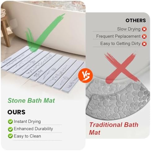 Extra Large Black Floral Super Absorbent Fast Drying Stone Bath Mat 32x20 - Image 5