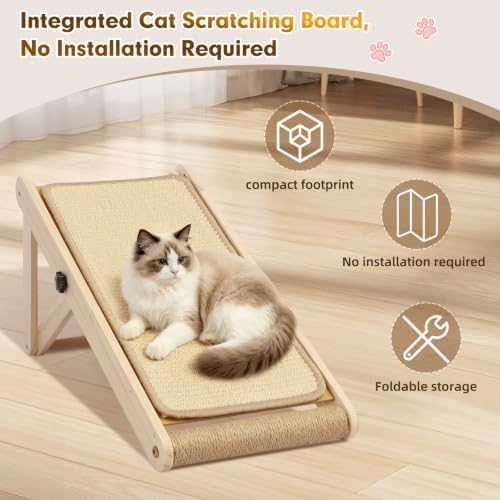 Sisal Cat Scratcher, 21 in Wooden Cat Scratching Board, 3 Spare Changeable Pads - Image 5