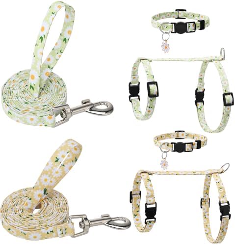 2 Pack Floral Cat Harness and Leash Escape Proof Adjustable Kitten Harness by Guiqulai