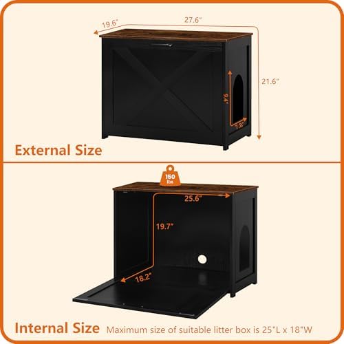 Dwanton Cat Litter Box Enclosure, Hidden Litter Box Furniture, 27.6 Inches - Image 4