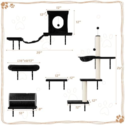 7-in-1 Cat Wall Shelves, Wall Mounted Climber Set, Classic Black - Image 5