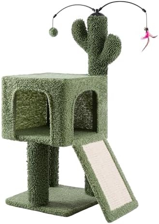 32" Cactus Cat Tree for Indoor Cats, 2-in-1 Cat House - Image 2