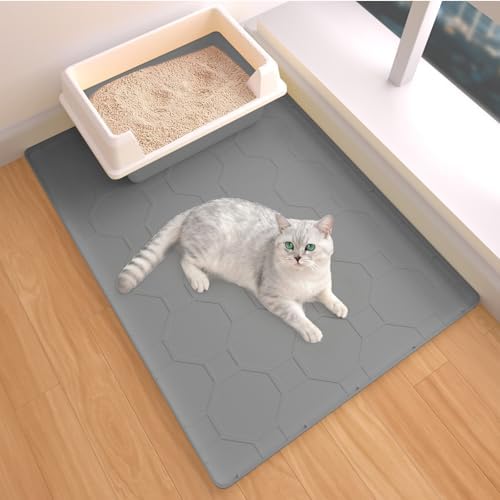 Silicone Cat Litter Mat for Litter Box-28" X 22" Kitty litter pads, Waterproof by BLESWIN