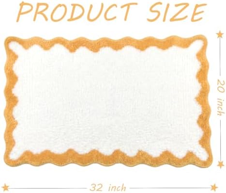 Cute Yellow Scalloped Bathroom Mat, Fun Plush Luxury Microfiber Bath Rug - Image 3