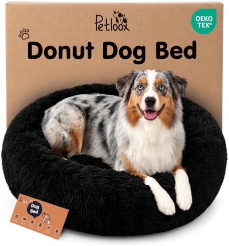 Calming Donut Dog Bed for Small Dogs, Round Dog Bed for Medium & Large Dogs by Petloox