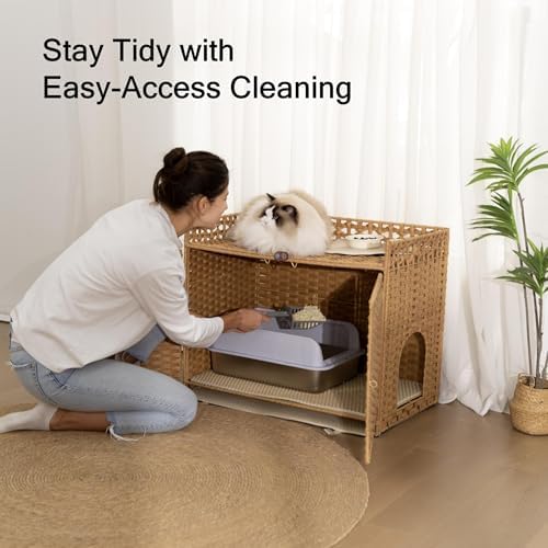 Rattan Cat Litter Box Enclosure Large, 30.3”L x 18.2”W x 24.2”H - Image 5