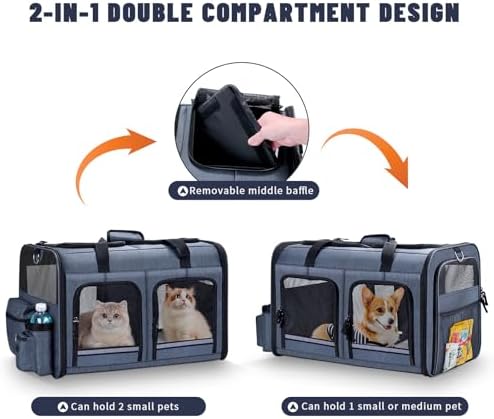 Cat Carrier for 2 Cats, Double Cat and Dual Dog Carrier Cabin for Two Pets - Image 2
