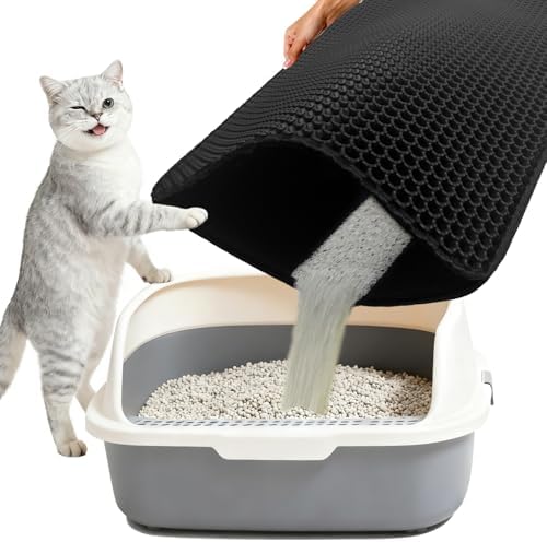 Cat Litter Box Mat, Double-Layer Honeycomb Litter Trap 35"x24" Black by Unknown