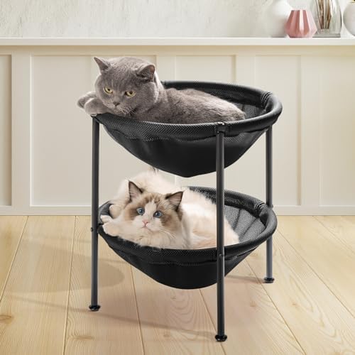 JUNSPOW Double Cat Bed Black, Breathable by JUNSPOW