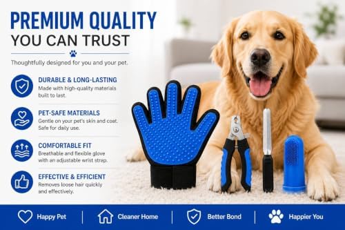 3-in-1 Pet Grooming Kit – Pet Deshedding Glove, 360° Silicone Finger Toothbrush - Image 2
