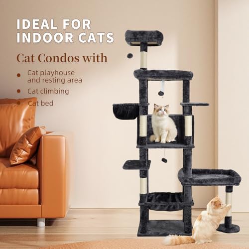 77.5 Inch Cat Tree with Bed, Observation Deck, Plush Platform & Toy Ball - Image 2