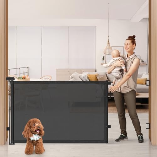 76" Retractable Baby Gates Extra Wide, Mesh Long Dog Gate by Cideny