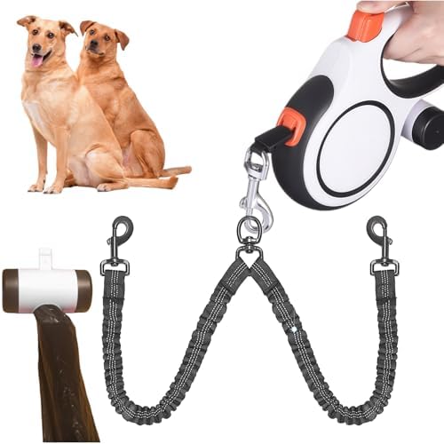 16FT Dual Retractable Dog Leash 2 Large Dogs-White by Unknown