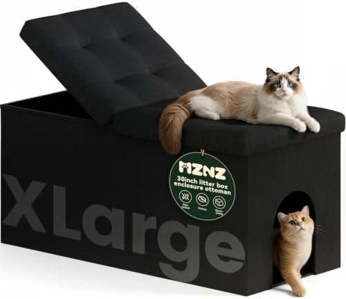 3-in-1 Cat Litter Box Enclosure Furniture, Cat Ottoman by MZNZ