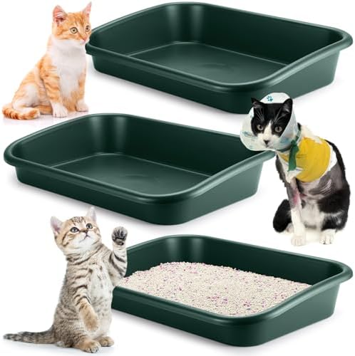 Uiifan 3Pcs Large Low Entry Cat Litter Box, Dark Green by Uiifan